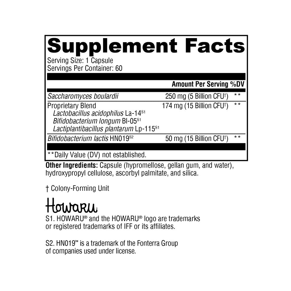 Supplement Facts for mV Probiotic — multi-strain probiotic plus Saccharomyces boulardii